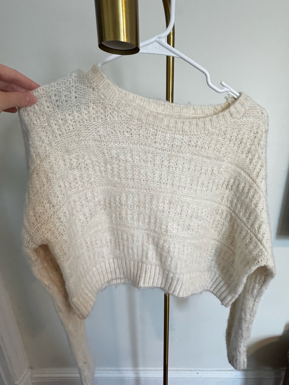 Cotton On Cream Textured Cropped Crew Sweater